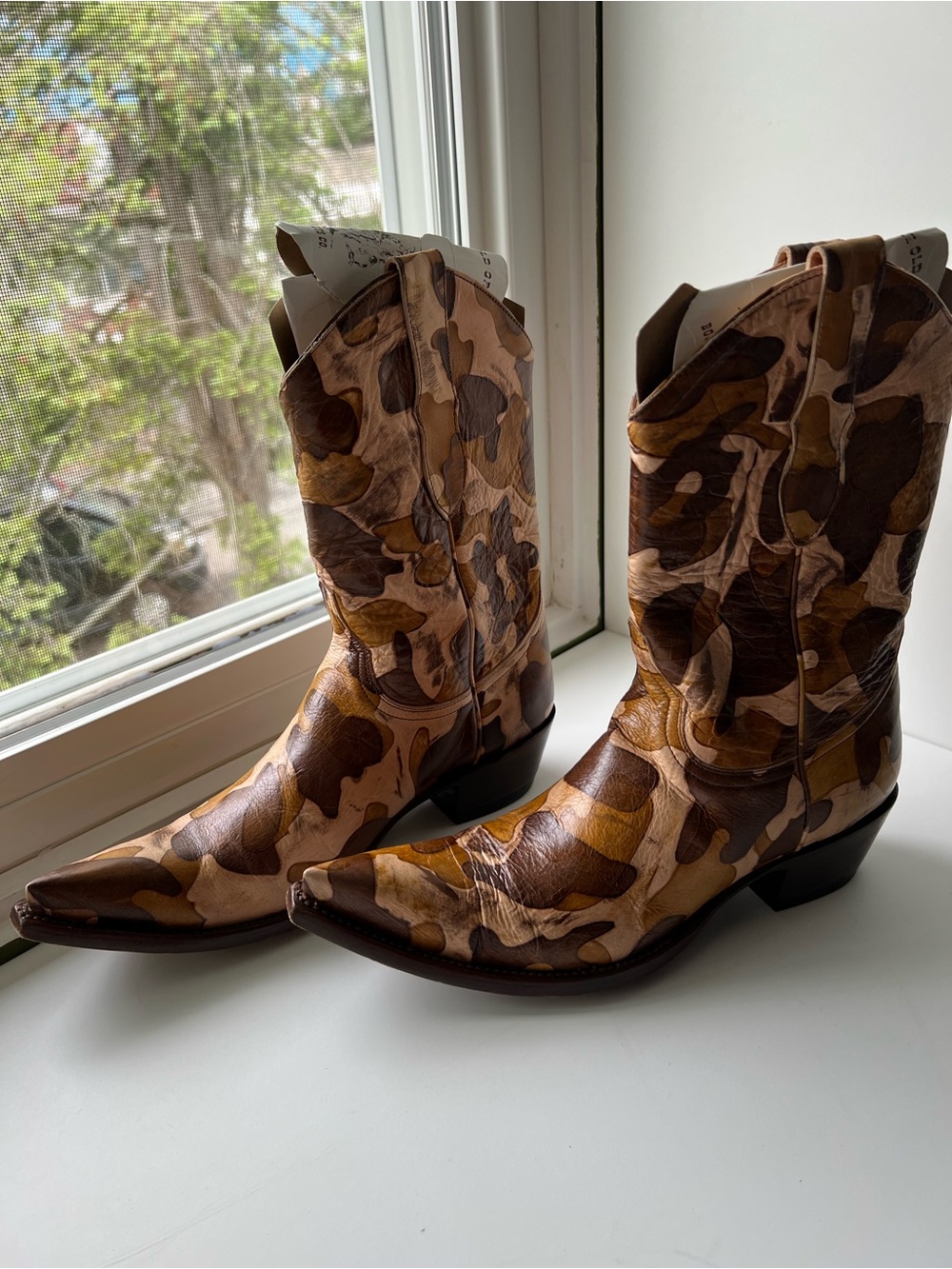 Old Gringo Brown Tan Cream Camo Print Leather Cowboy Boots 7 - Picture 3 of 16